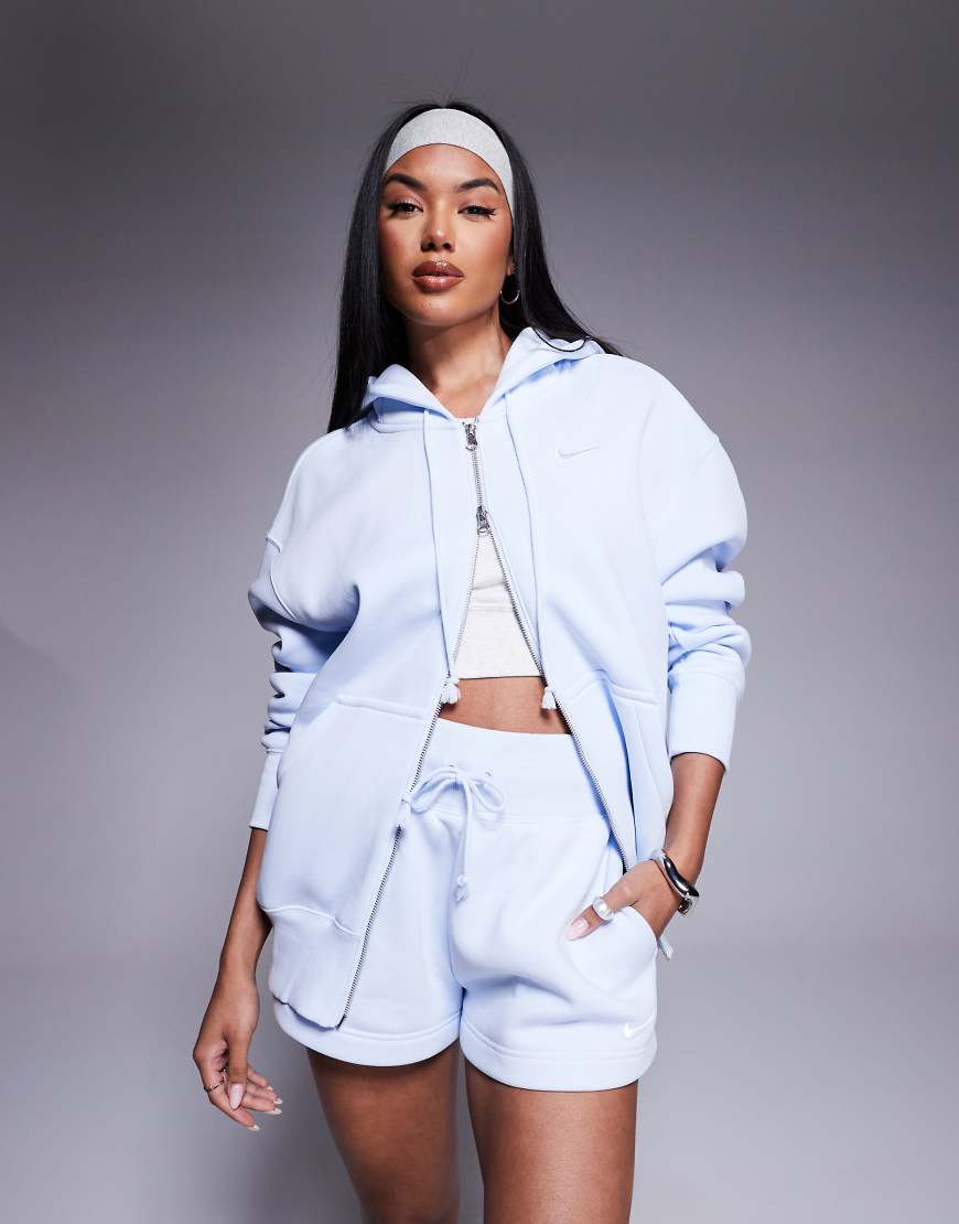 Nike Phoenix Fleece oversized full zip hoodie in light blue