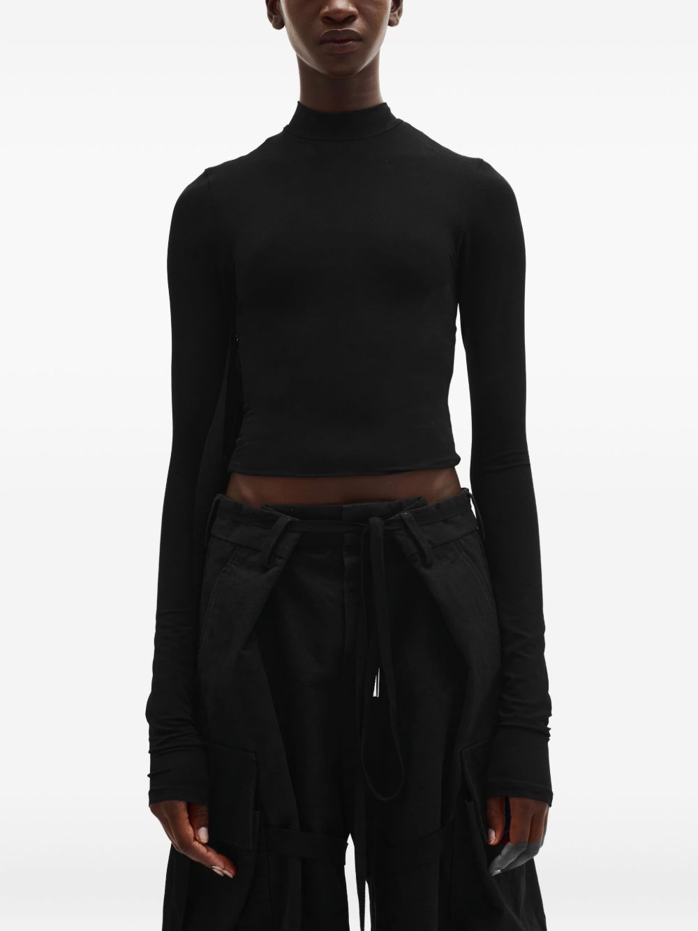 Wivan cropped long-sleeve fitted top - Black