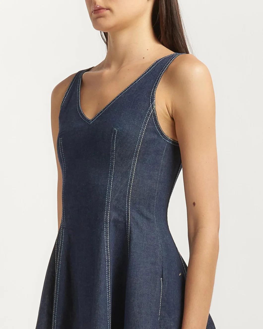 Stretch Denim Midi Balloon Dress