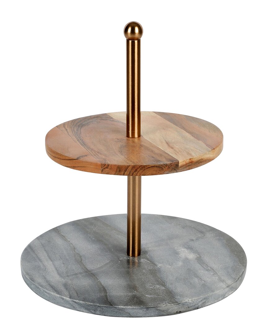 Grey Marble & Acacia Wood 2-Tier Server