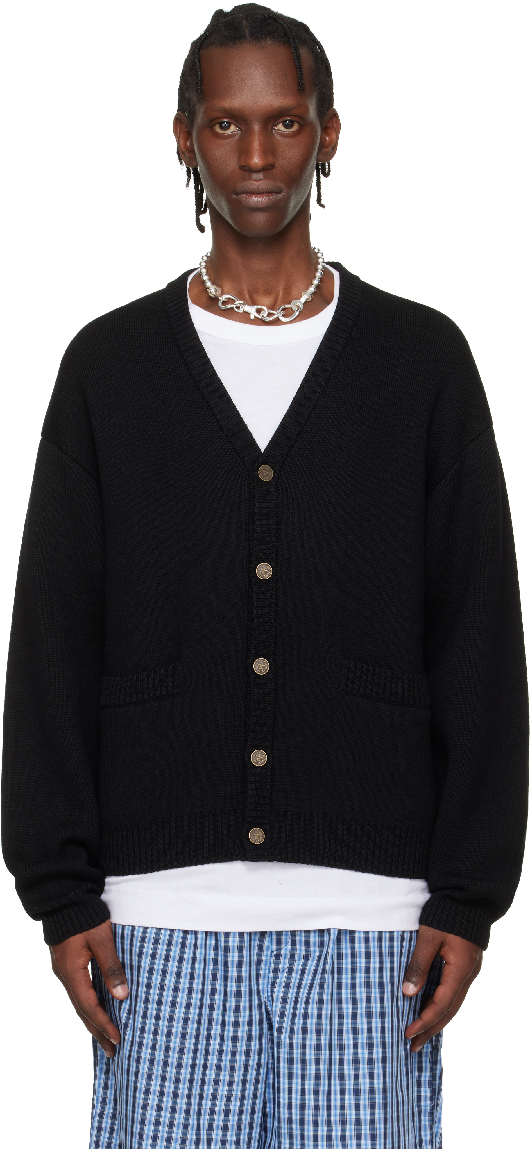 Black Leather Crosses Cardigan