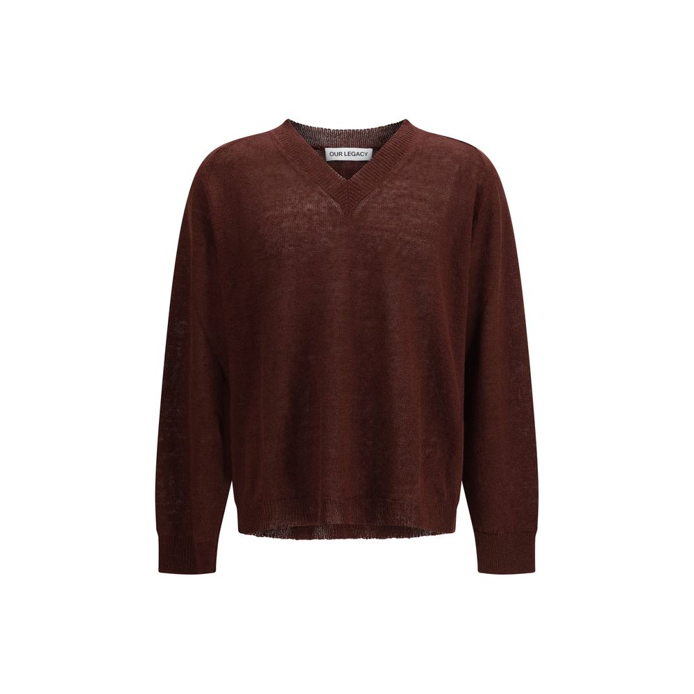 Linen V-Neck Sweater — Burgundy