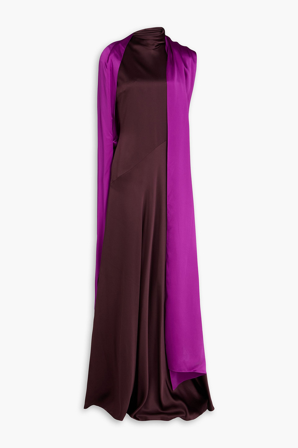 Klanira draped two-tone silk-satin maxi dress - Burgundy - UK 10