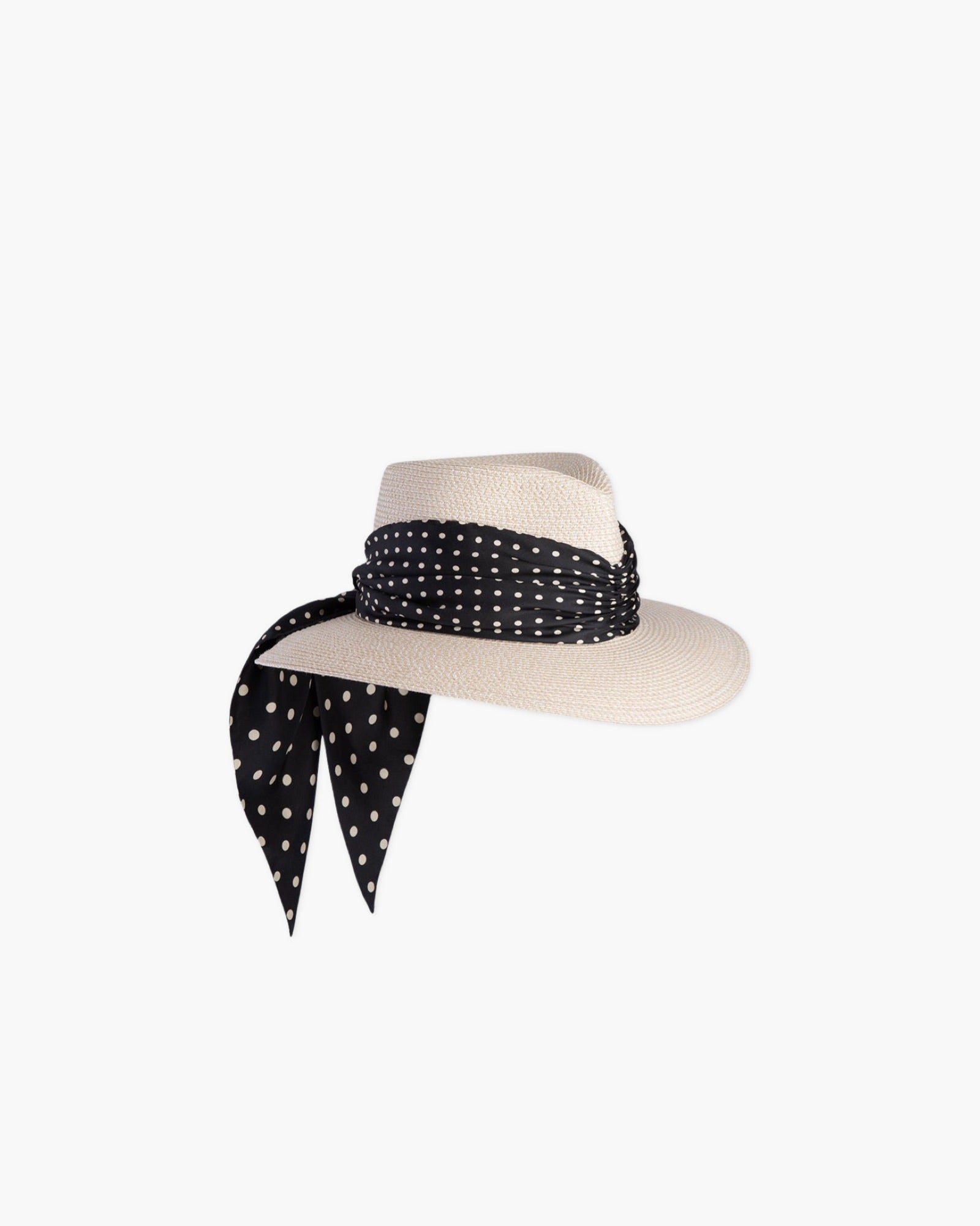 Travel Fedoras with Silk Scarf, Cream/Black Dot, Travel size