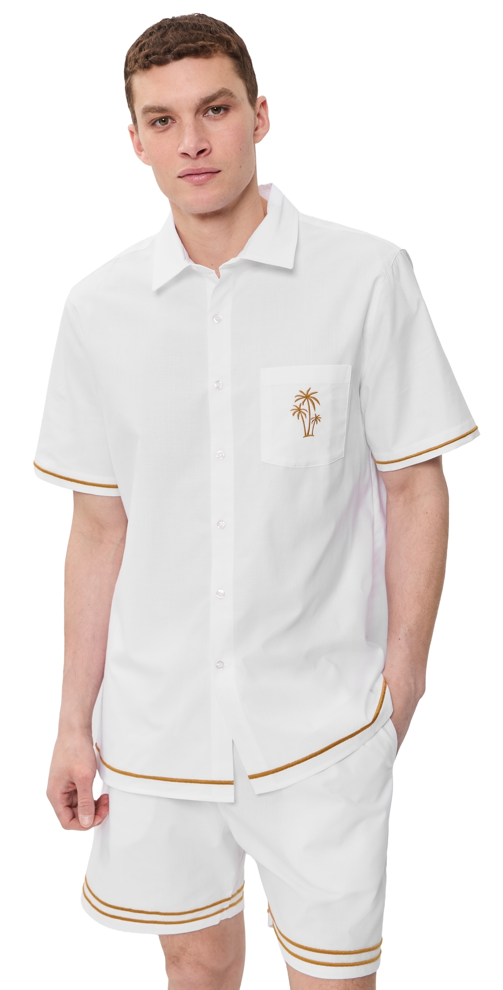 Efe Embroidered Linen Camp Shirt White