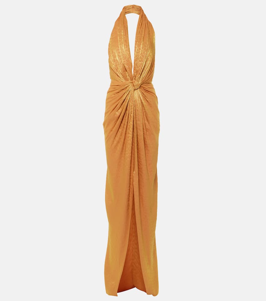 Joa gathered halterneck gown