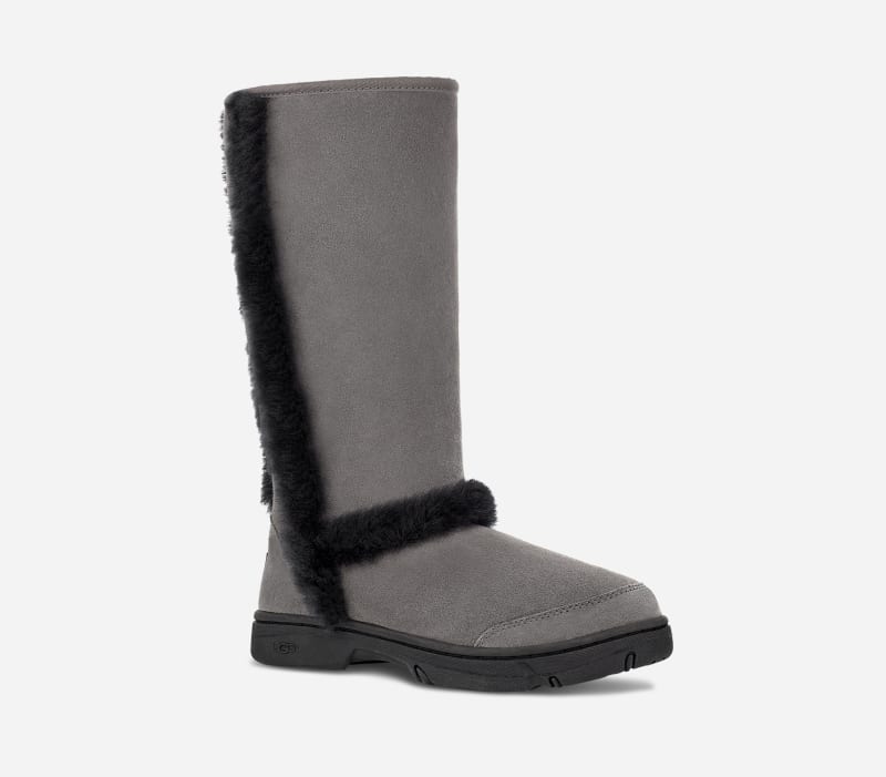 ® Women's Sunburst Tall Warm Sheepskin Boots in Grey/Black