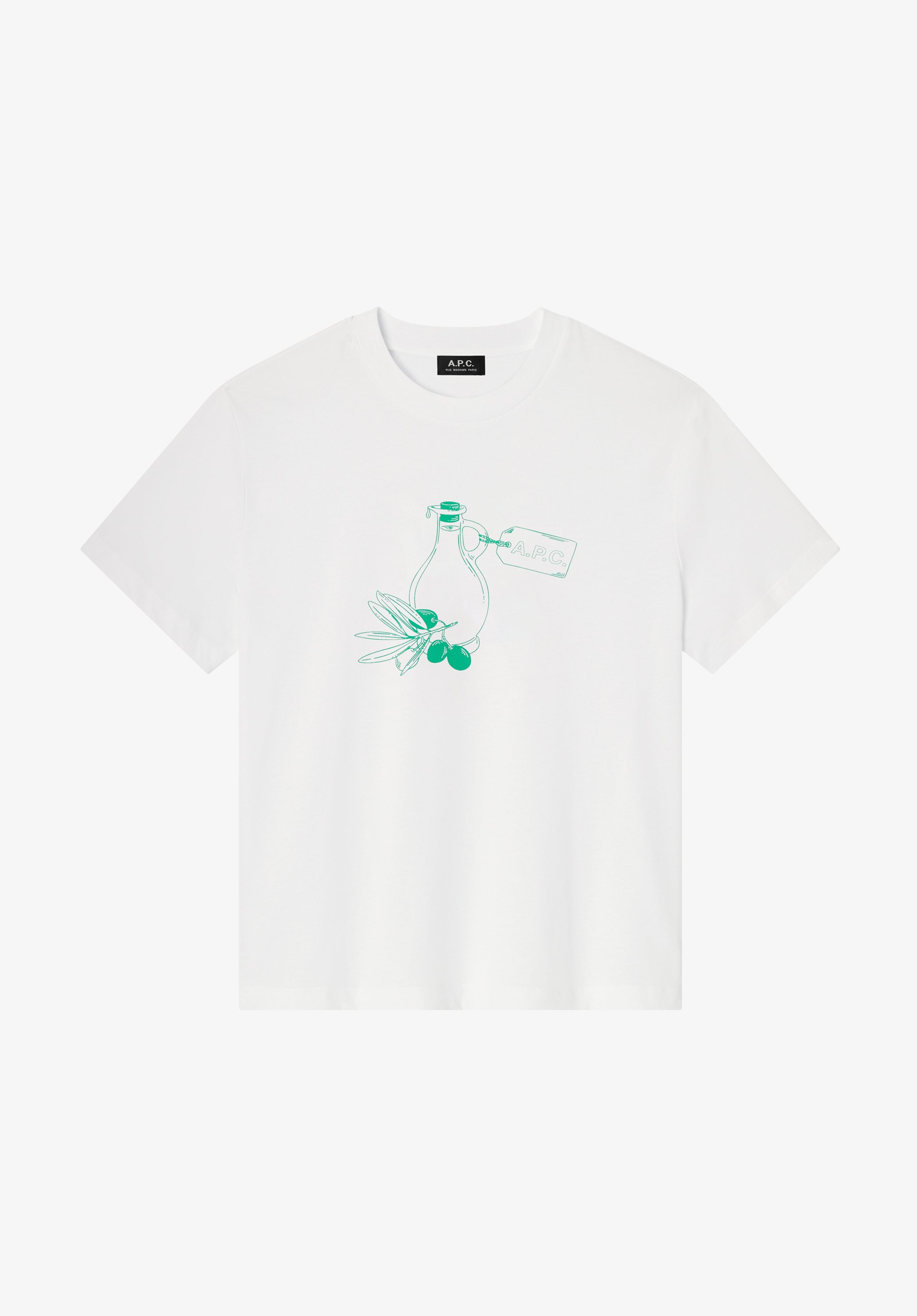 A. P.C. Men's Olive Oil T-Shirt Size: Extra Small in White