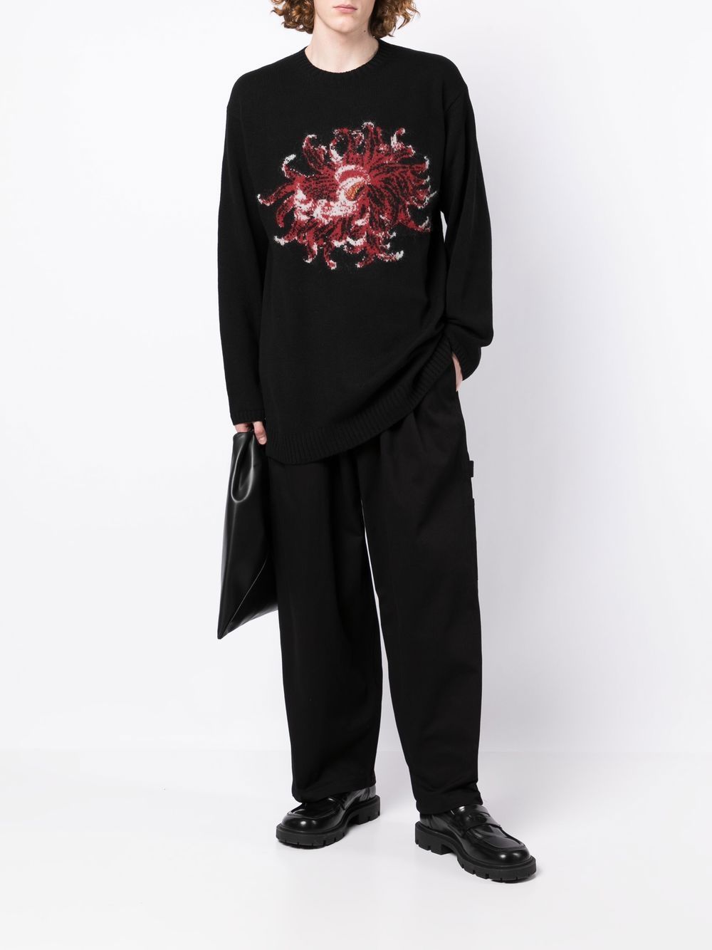 Floral-print wool jumper - Black