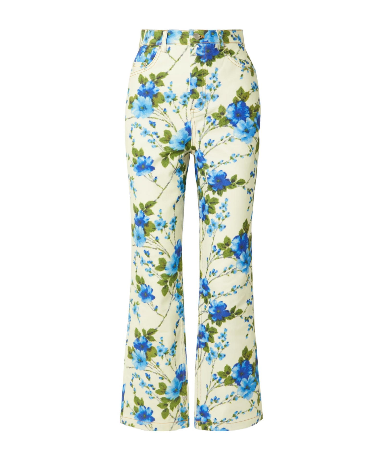 Floral-print high-rise straight-leg jeans