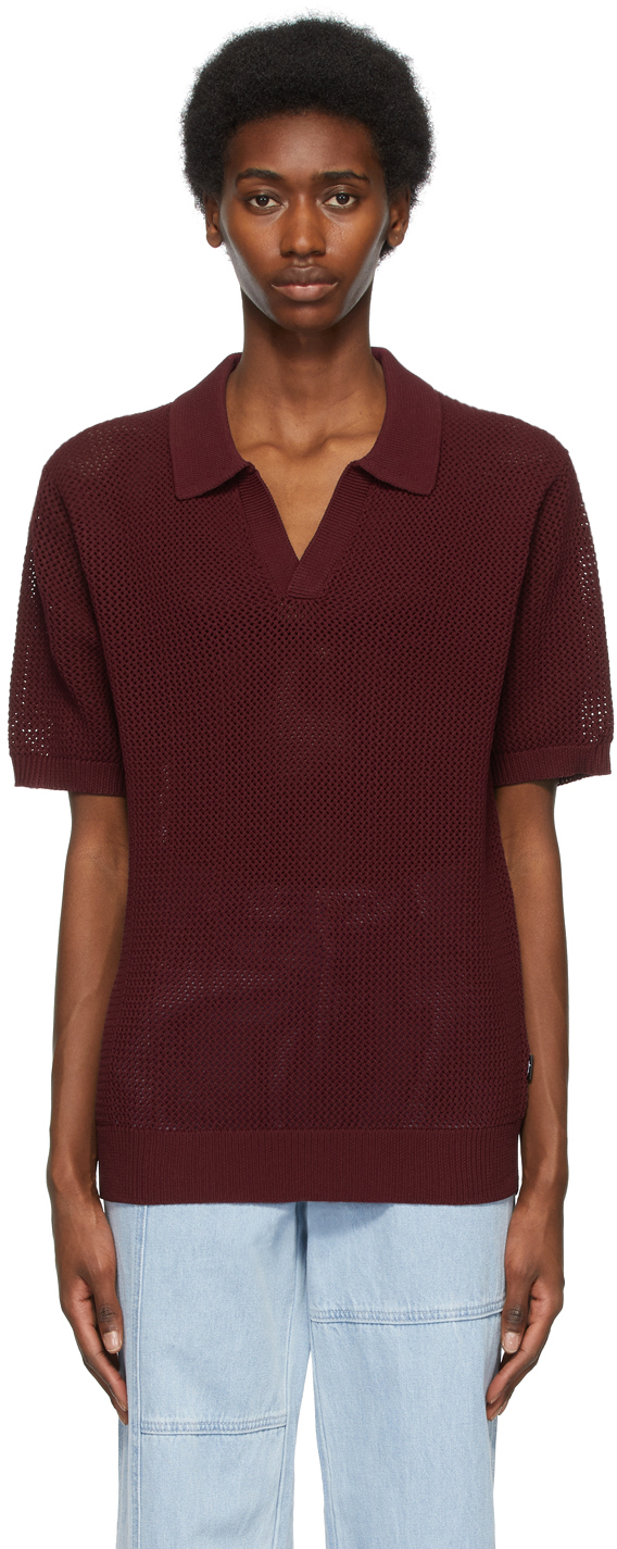 Stüssy | burgundy cable mesh polo shirt | Realry