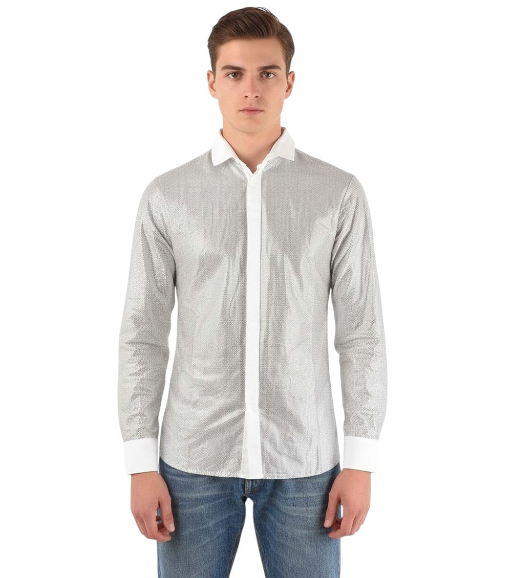 White Slim Embellished Shirt