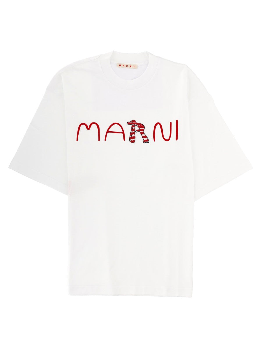 Cotton T-shirt with Flocked Animal Alphabet Logo