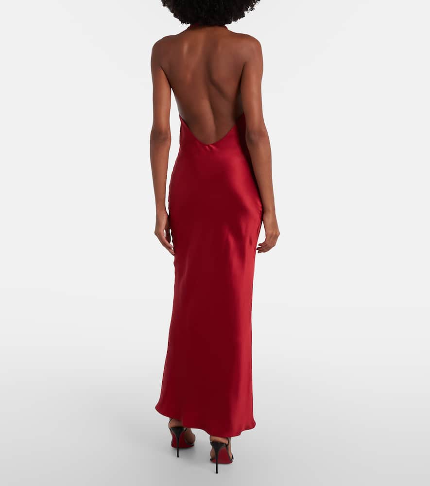 Draped halterneck silk satin gown