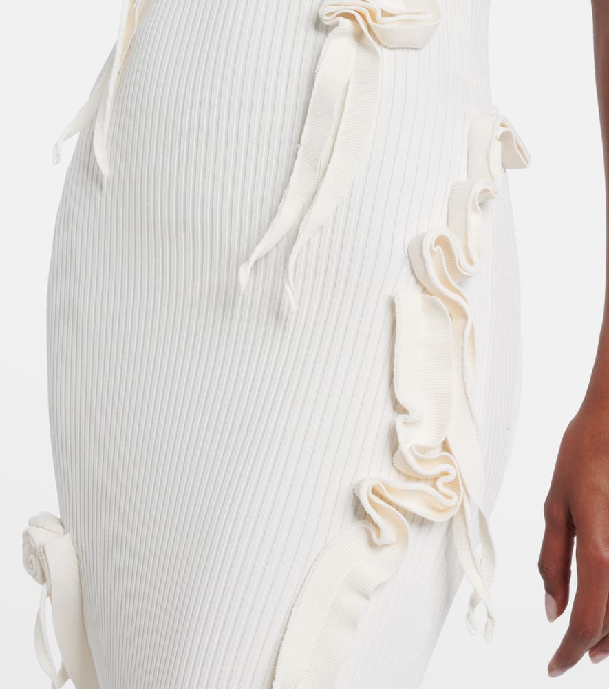 Floral-appliqué ribbed-knit maxi dress