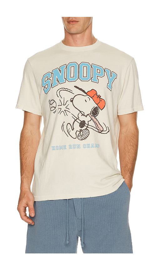 Junk Food Snoopy Home Run Champ Tee in Cream. M. Also in S, L, XL/1X