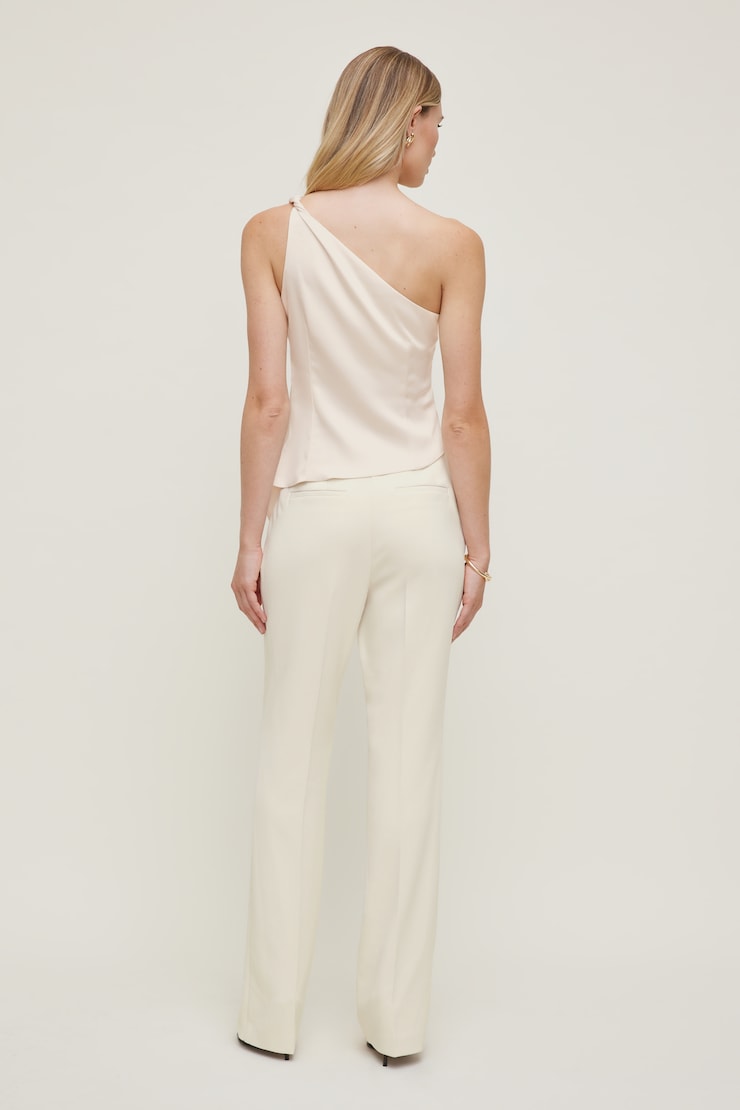 Single Shoulder Satin Top - Beige - Women Clothing
