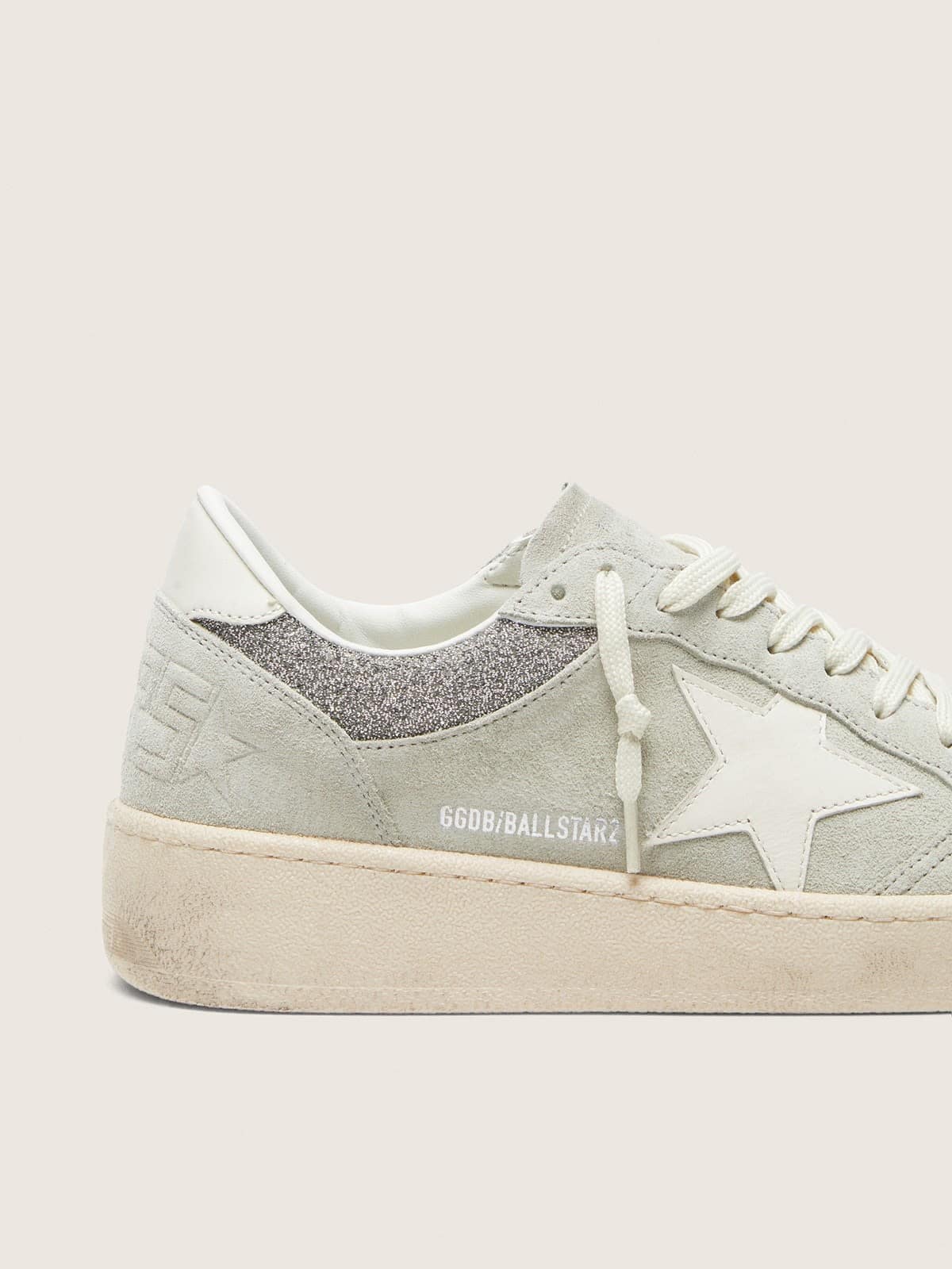 Golden Goose - Women's Ball Star In Light Gray Suede With Star And Glitter Inserts, Woman