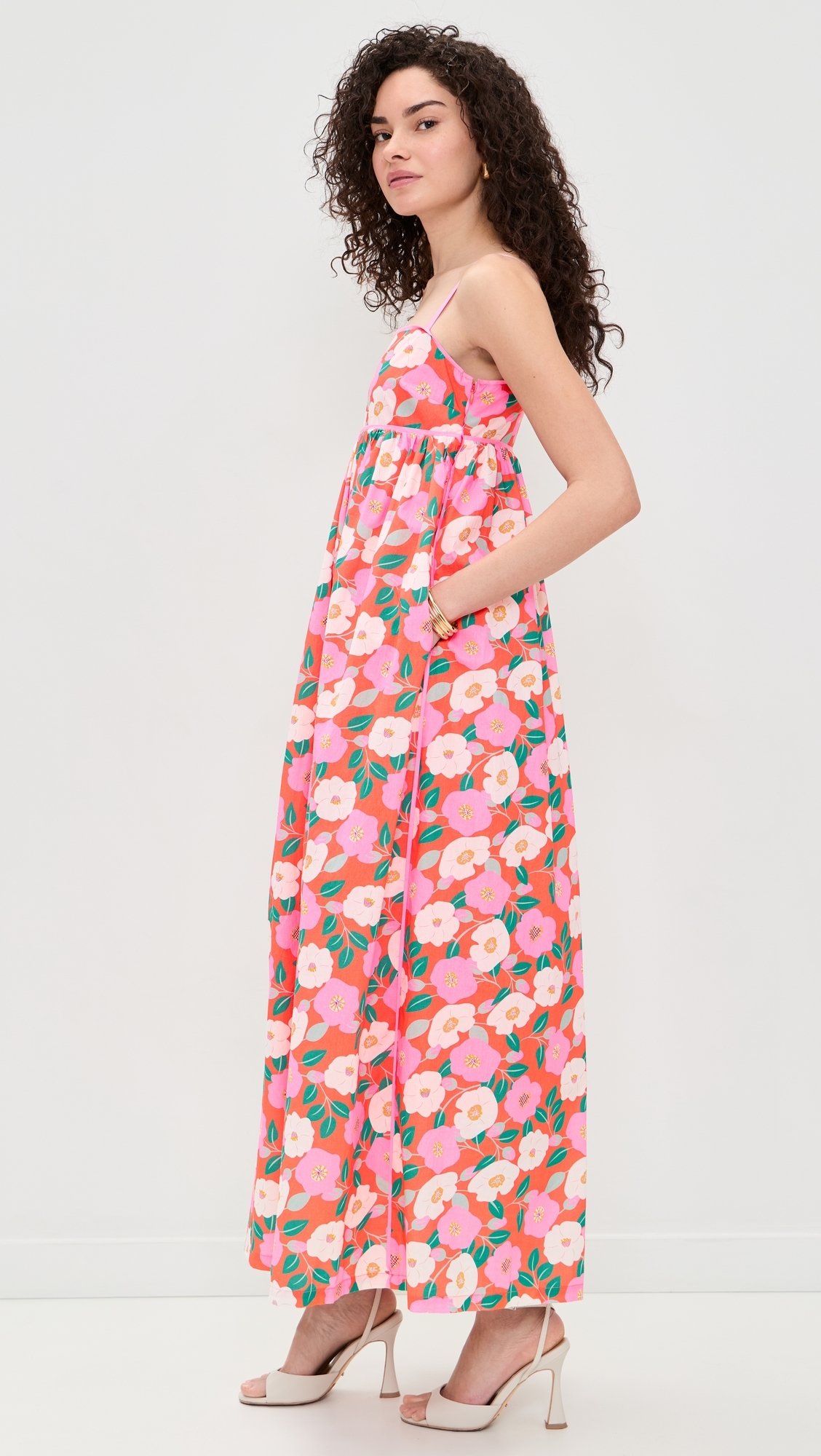 Print Empire Waist Maxi Dress Coral Orange Multi