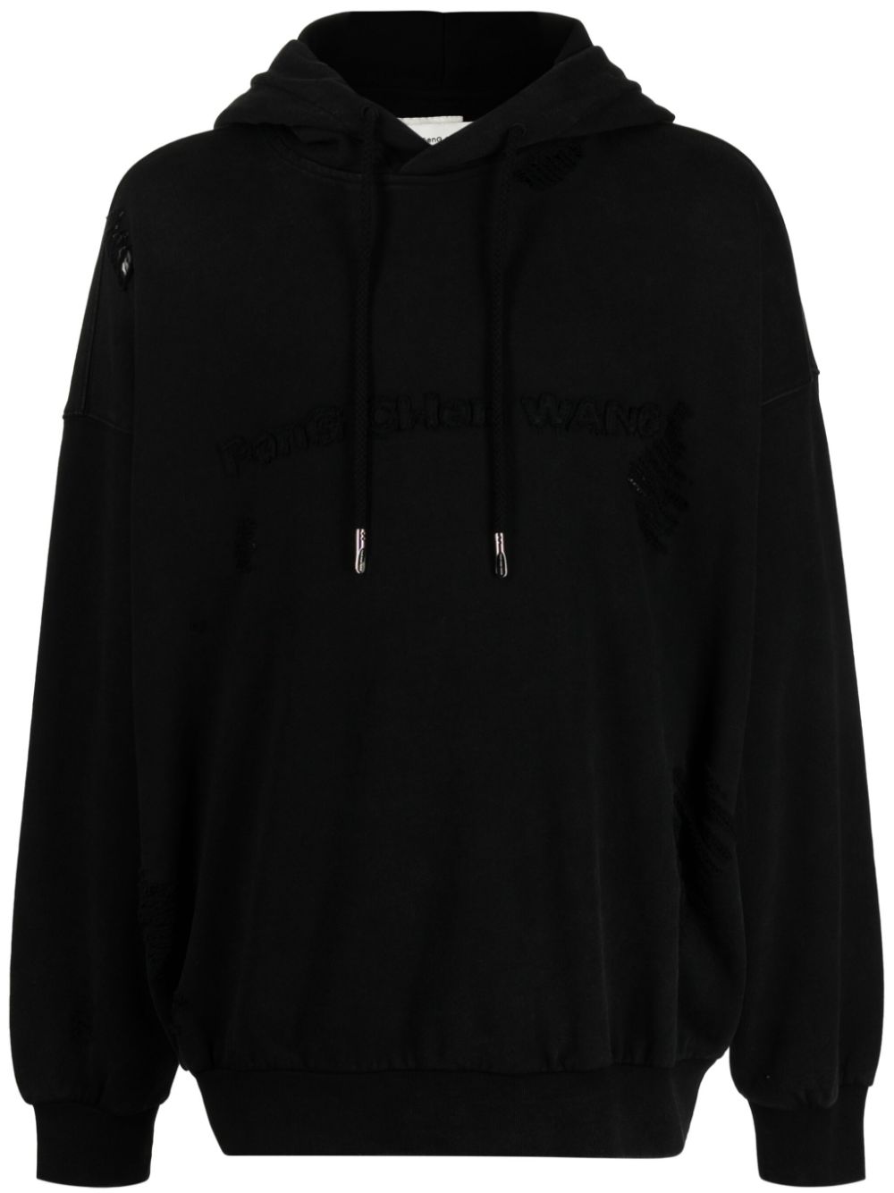 Logo-appliqué cotton hoodie - Black