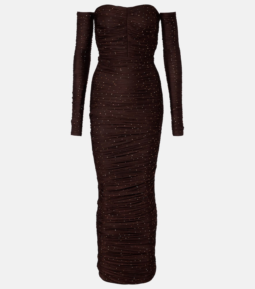Ruched embellished jersey gown
