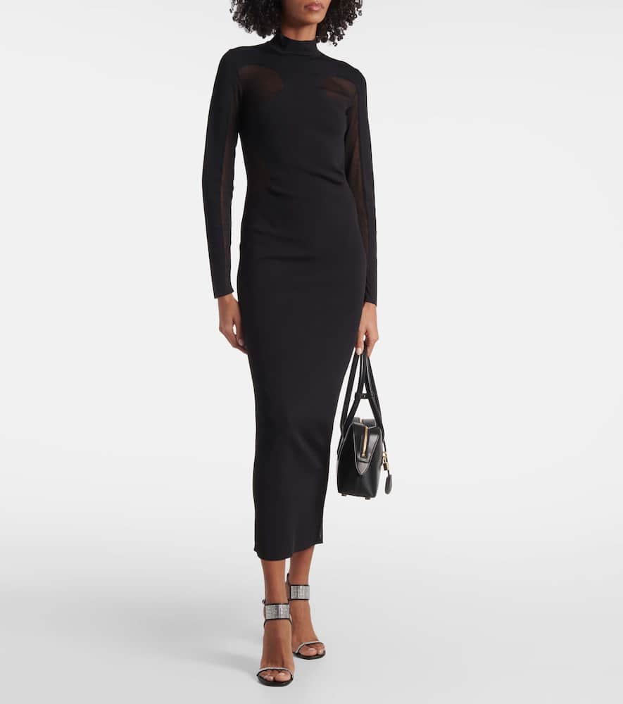 Miracle mesh-paneled knitted maxi dress