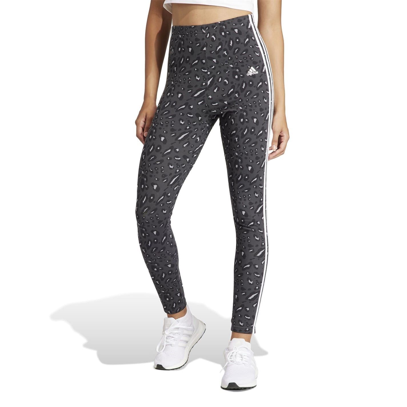 Adidas Womens 3 Stripe Leggings in Animal Print Cotton - -10 Women