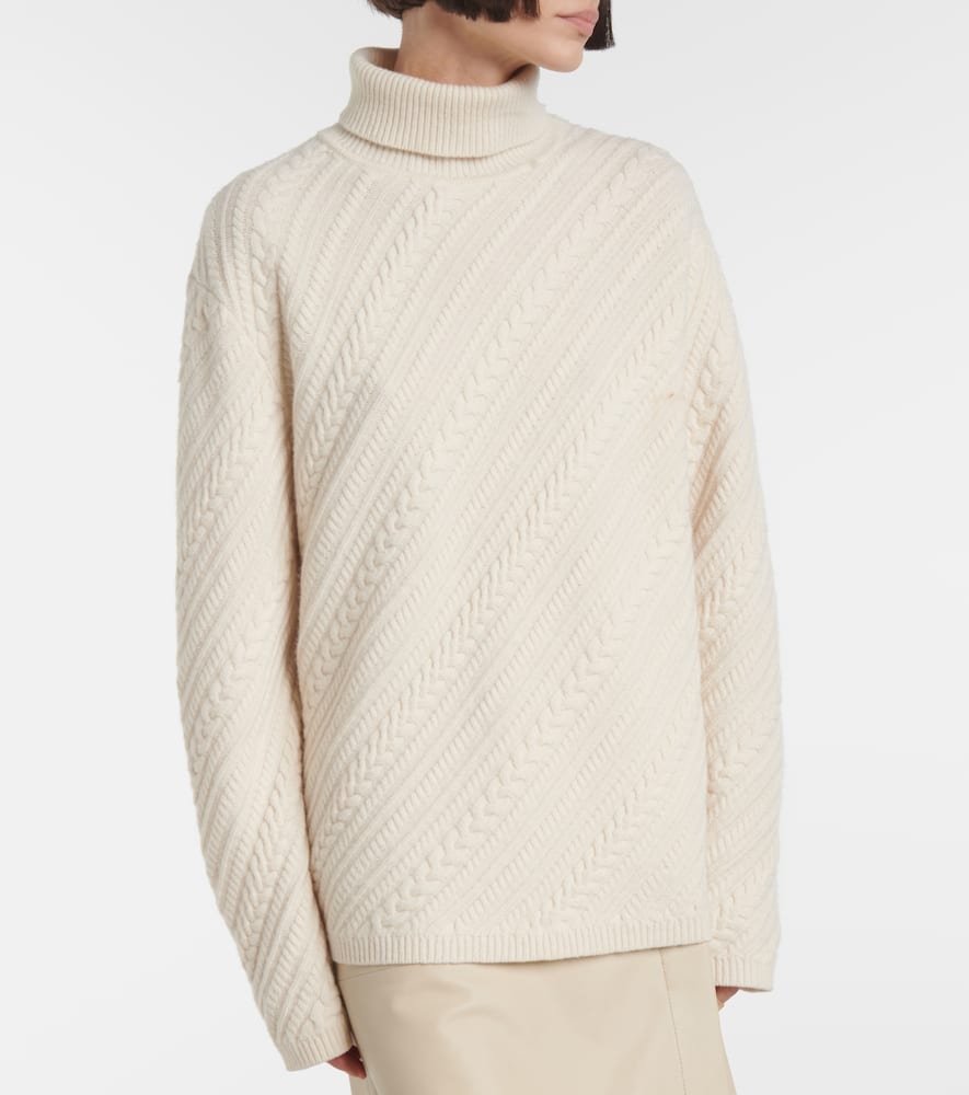 Cable-knit wool turtleneck sweater