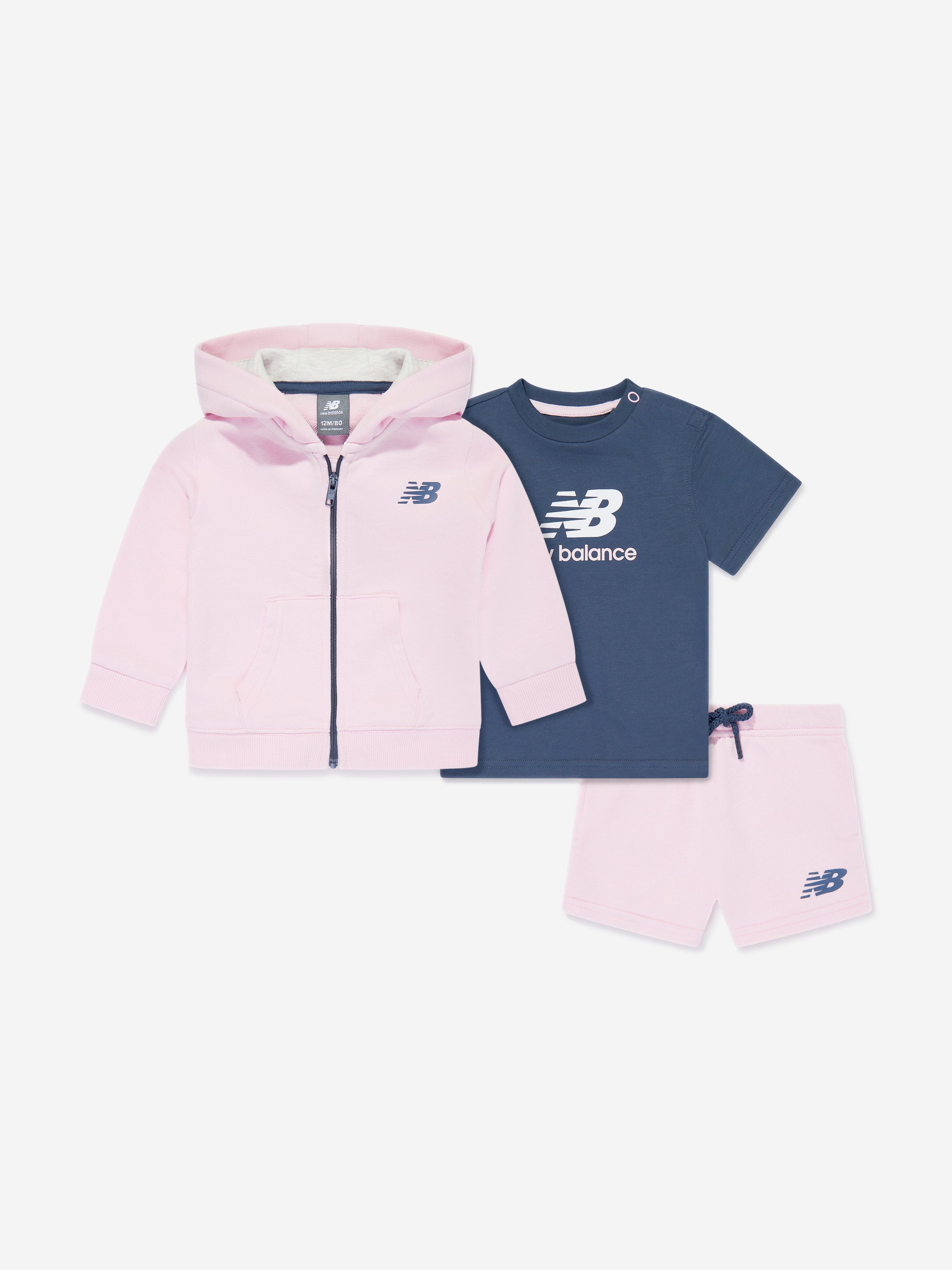 New Balance Girls 3 Piece Short Set in Pink 12 Mths