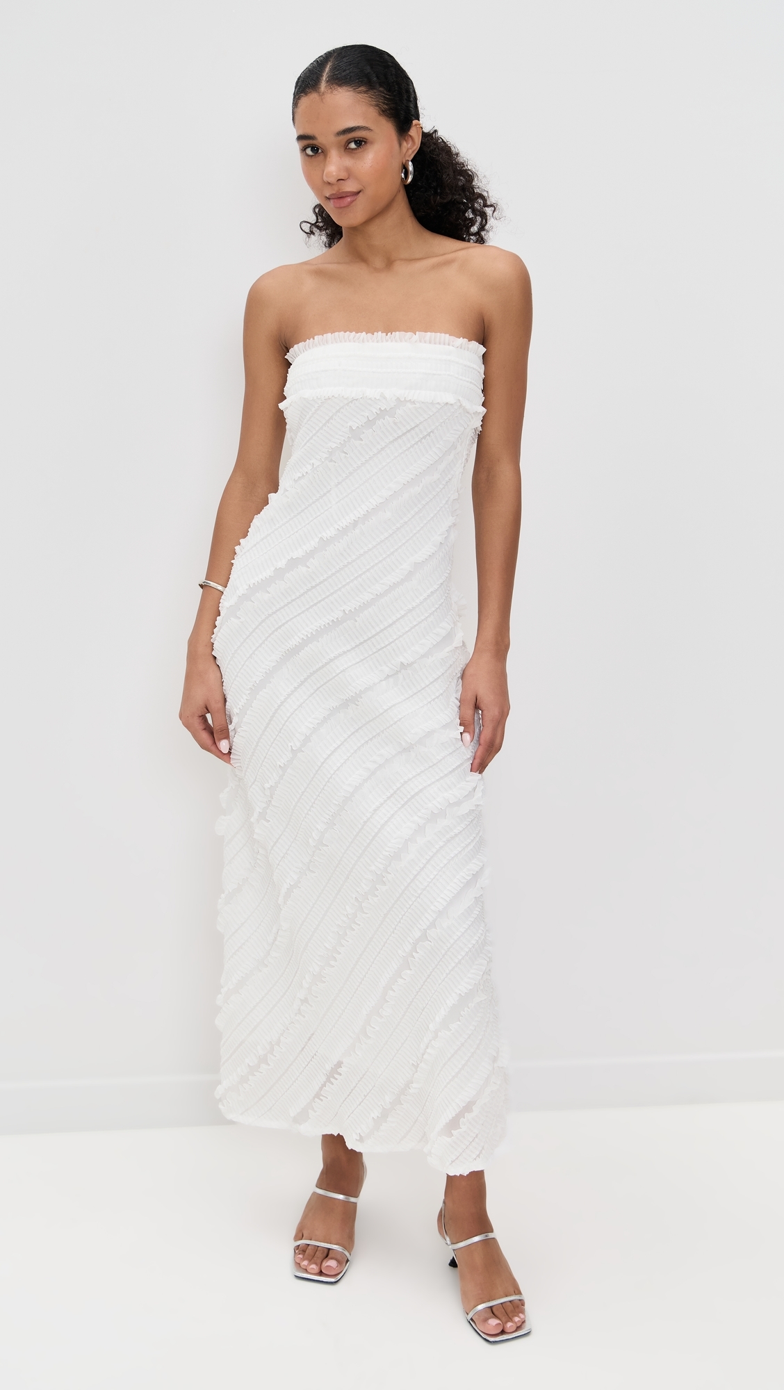 Strapless Ruffled Maxi Dress White