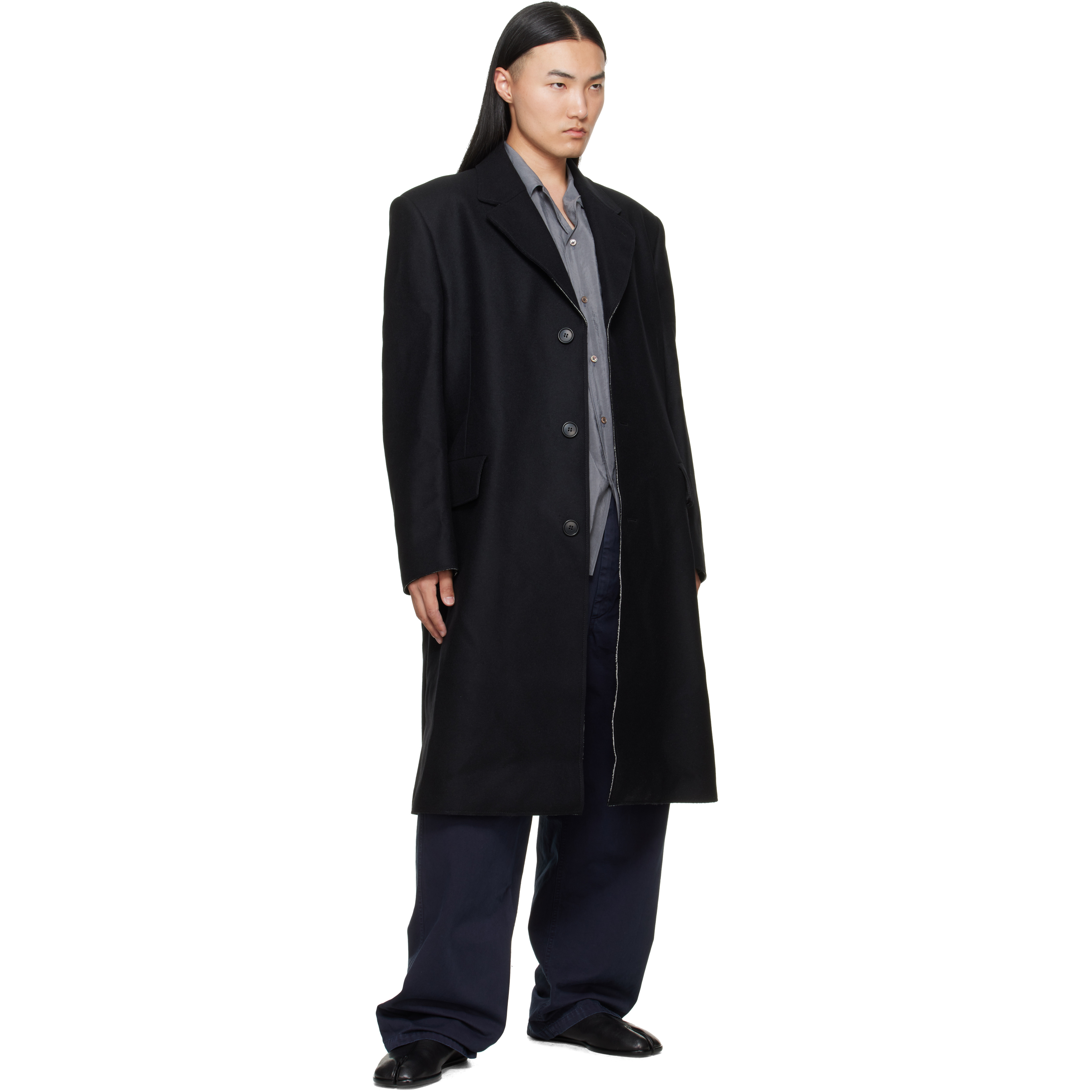 Black Wool Felt Single-Breasted Coat