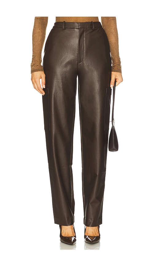 Lapointe Stretch Stretch Faux Leather Tapered Trouser in Dark Brown - Chocolate. 6 also