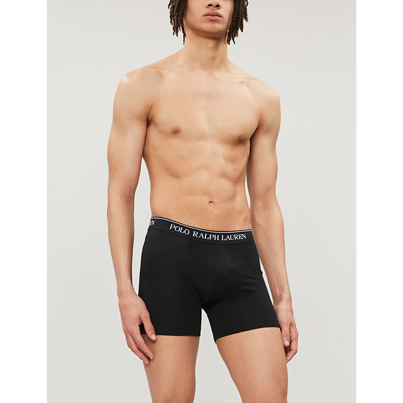 Mens Black Pack of Three Classic-fit Stretch-cotton Boxer Briefs
