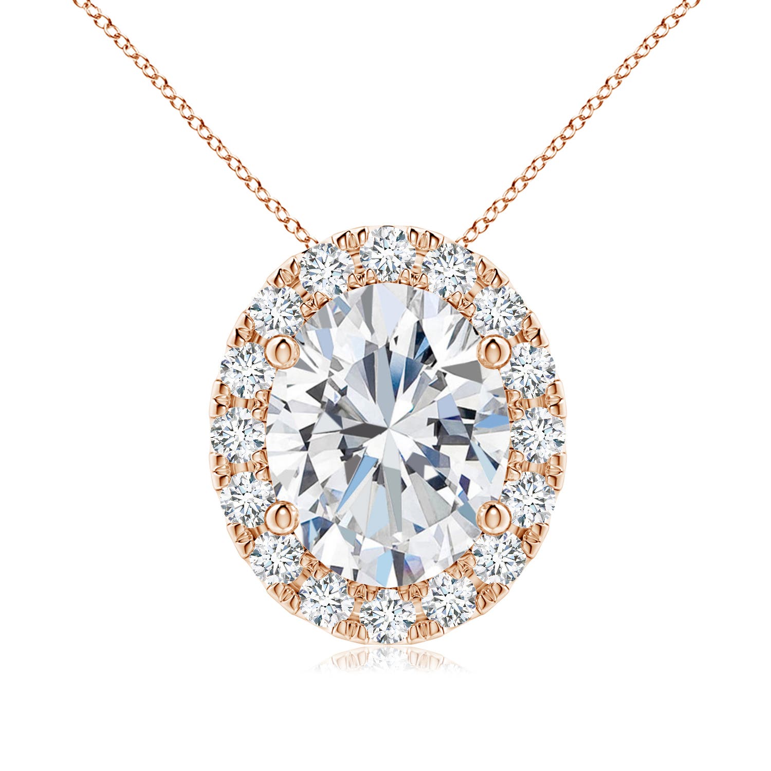 Angara 2.22 CTW Prong-Set Oval Lab-Gown Diamond Halo Pendant in 14K Rose Gold