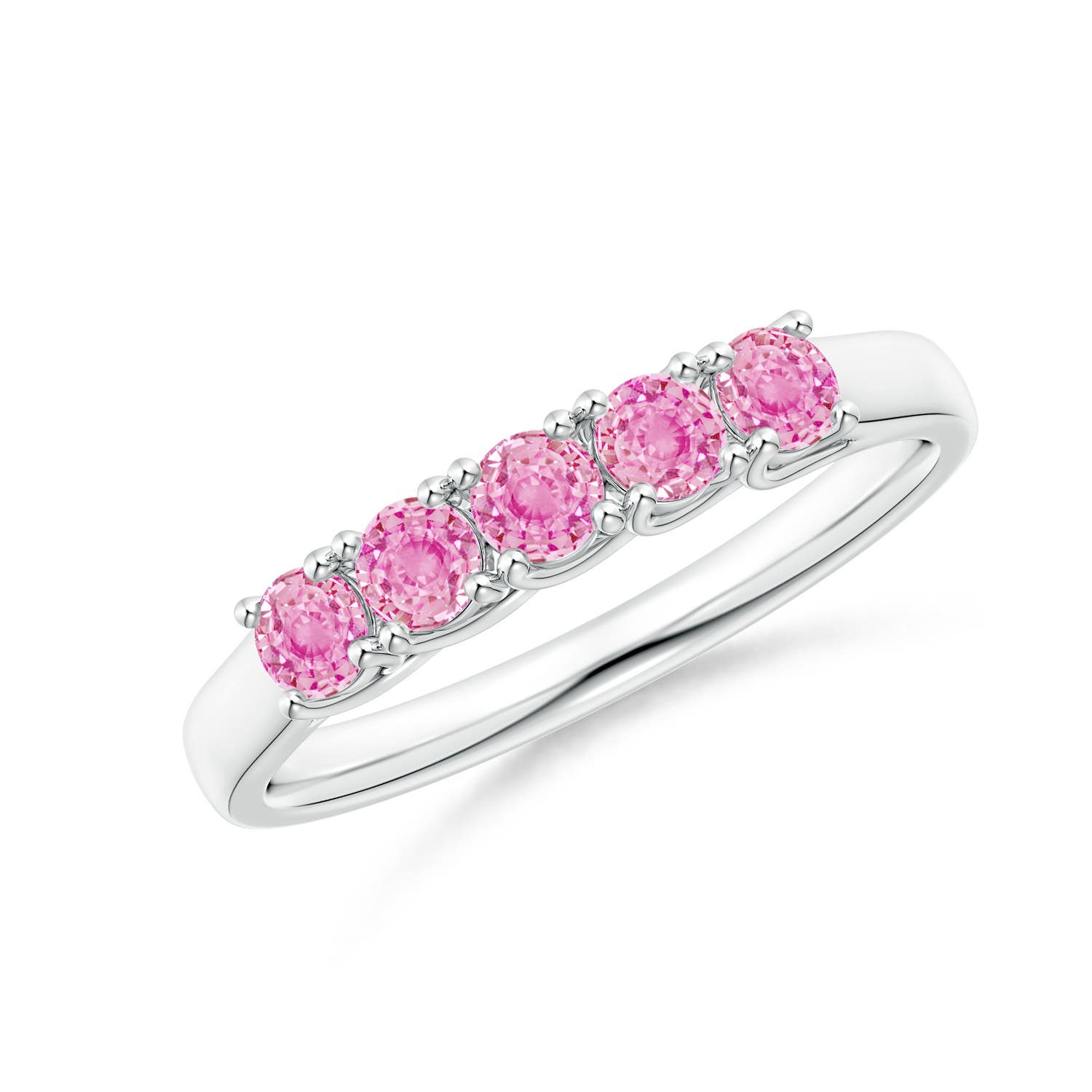 Angara 0.55 Carat Half Eternity Five Stone Pink Sapphire Wedding Ring in Platinum