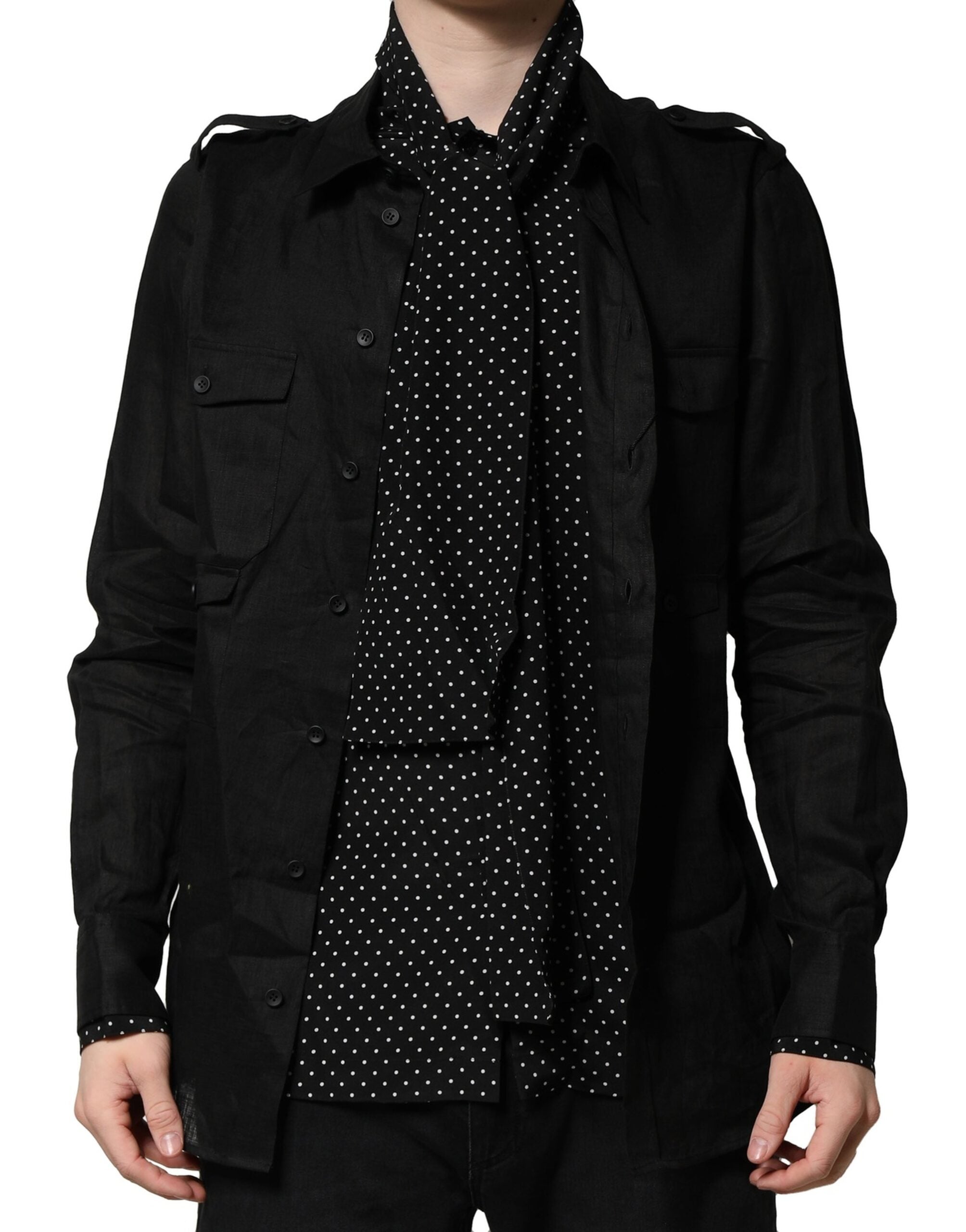 Polka Dot Linen-Silk Shirt — Black