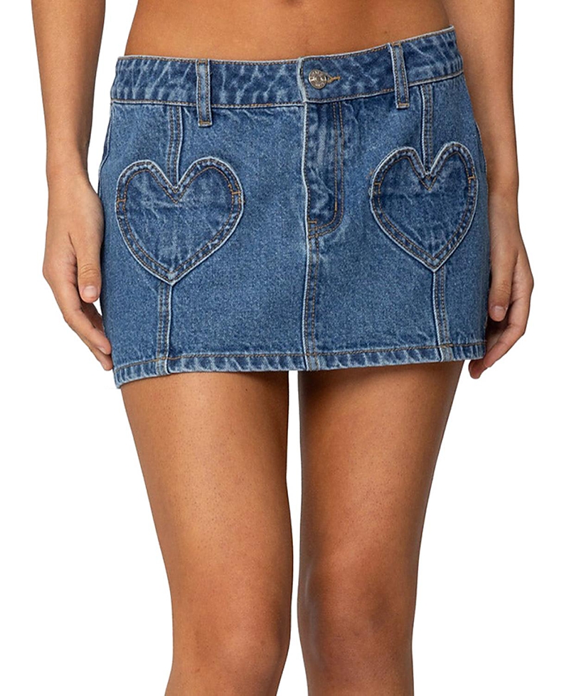 Heart Pocket Denim Mini Skirt