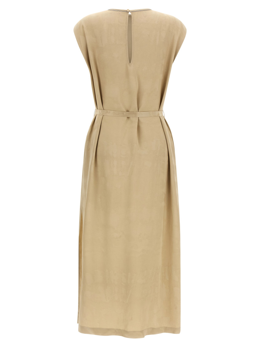Peserico - viscose midi dress belted waist back slit