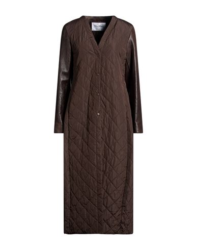 Woman Coat Dark brown Size 8 Polyester, Sheepskin