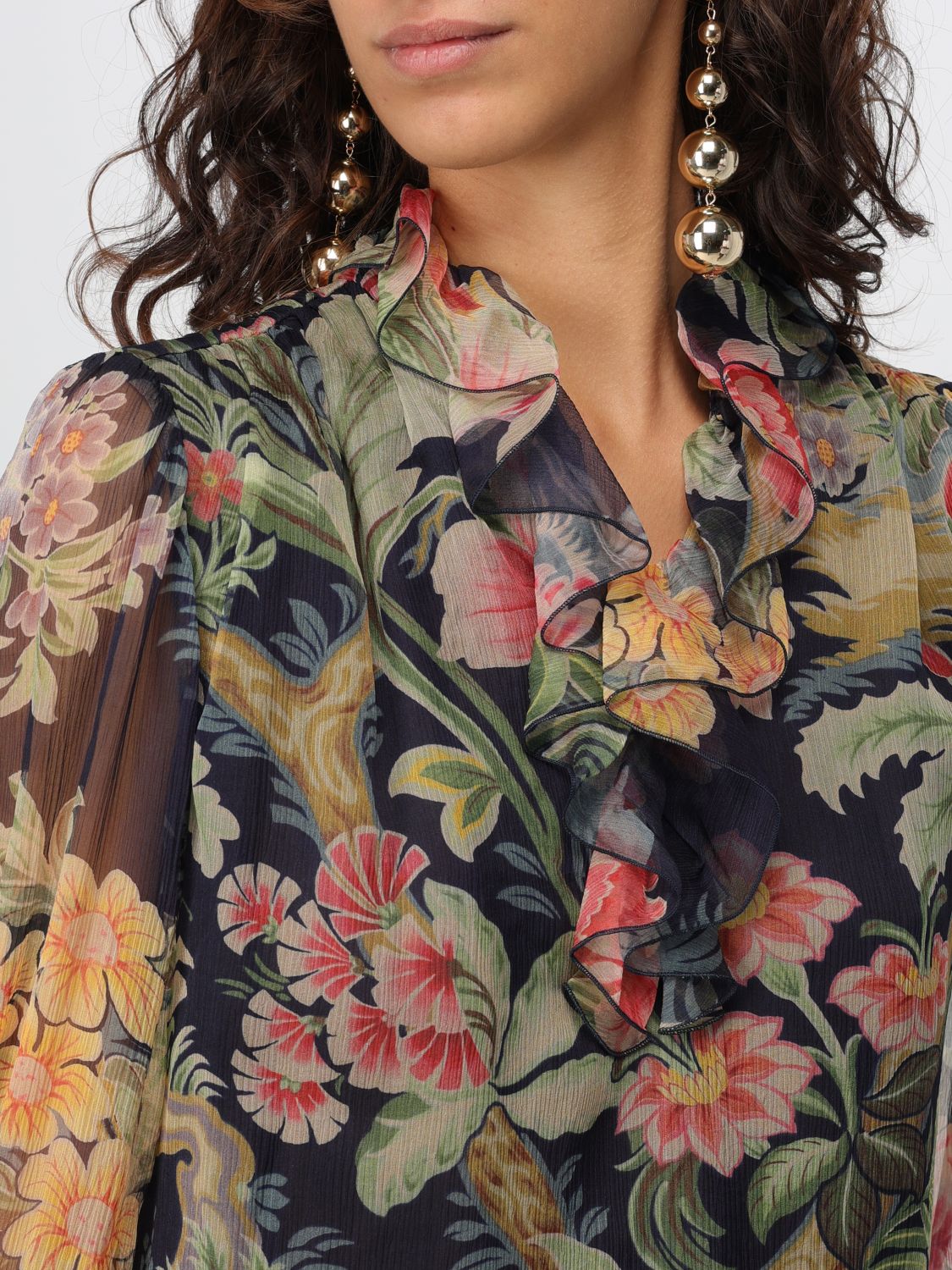 Floral-print silk blouse - Blue