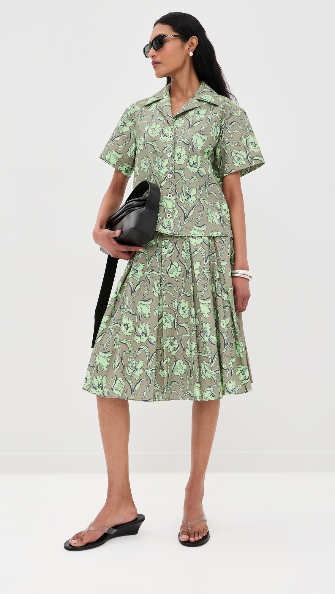 Pleated Knee Length Skirt with Combo Sage Multi