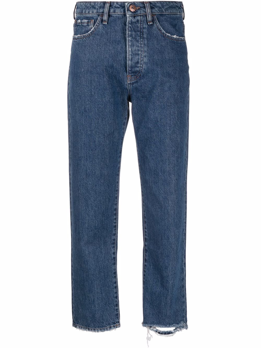 Distressed straight-leg jeans - Blue