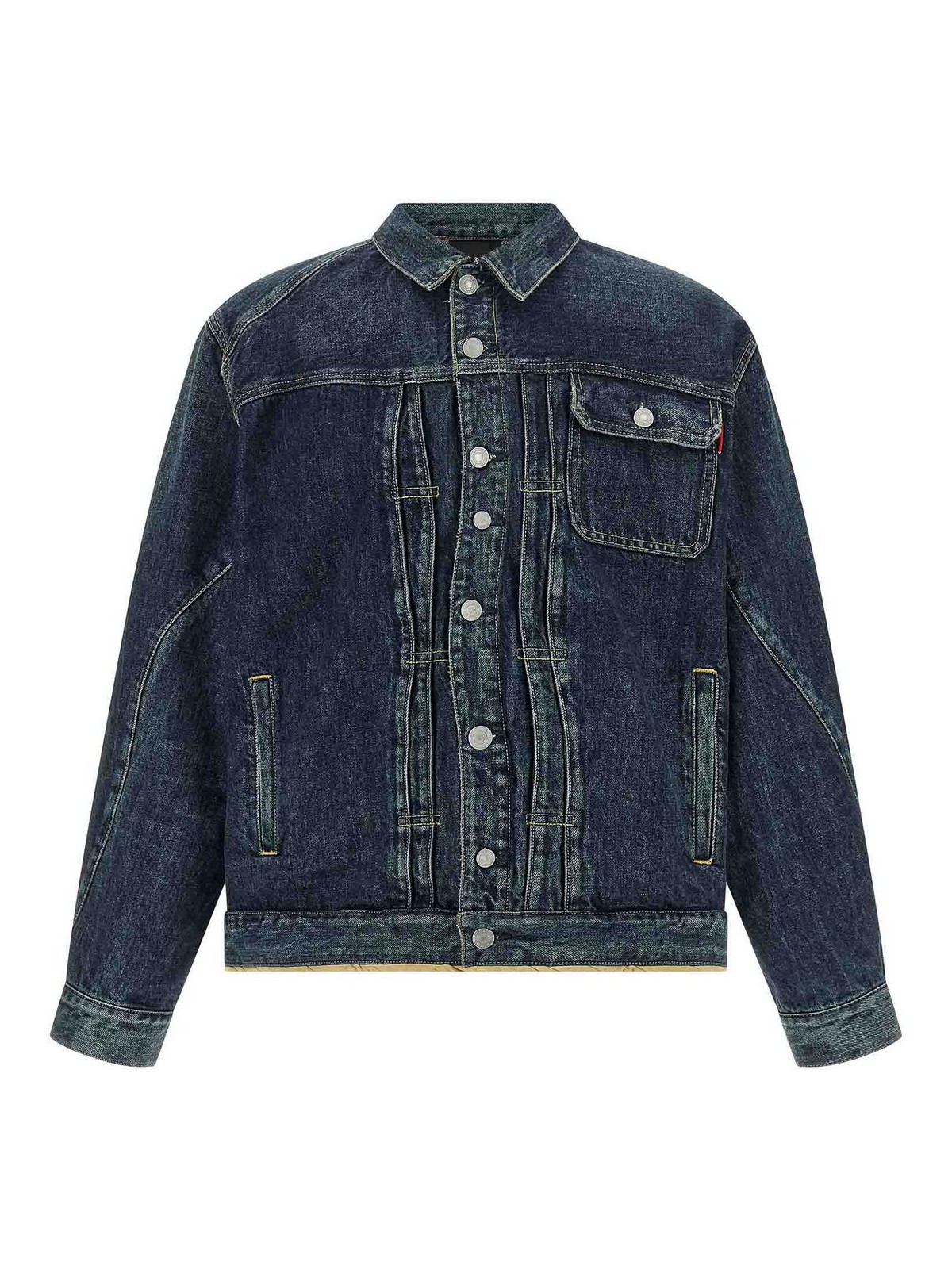 Undercover - sculpted seams denim jacket point collar