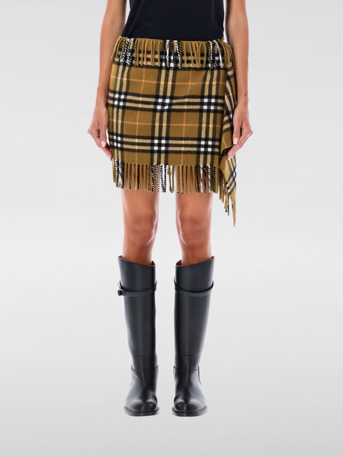 Check Wool Cashmere Scarf Skirt Skirts