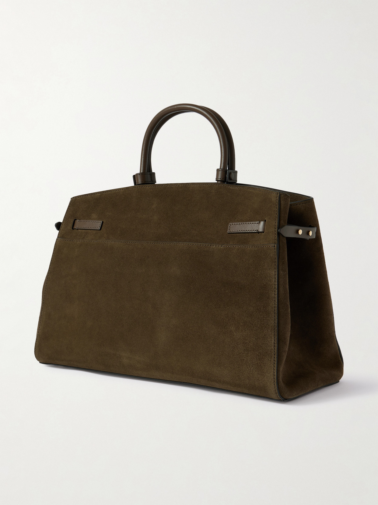 The Hudson Leather-trimmed Suede Tote - Taupe