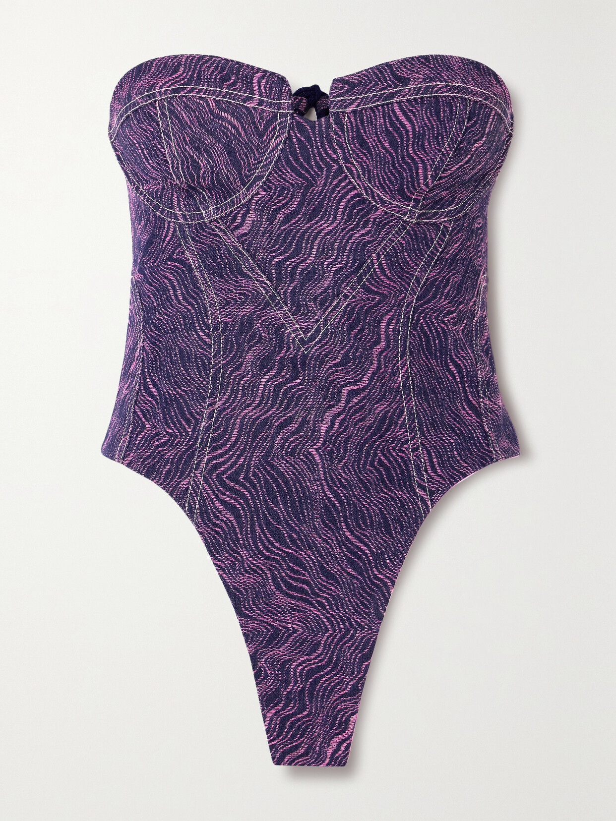 + The Vanguard Strapless Denim-jacquard Bodysuit - Purple