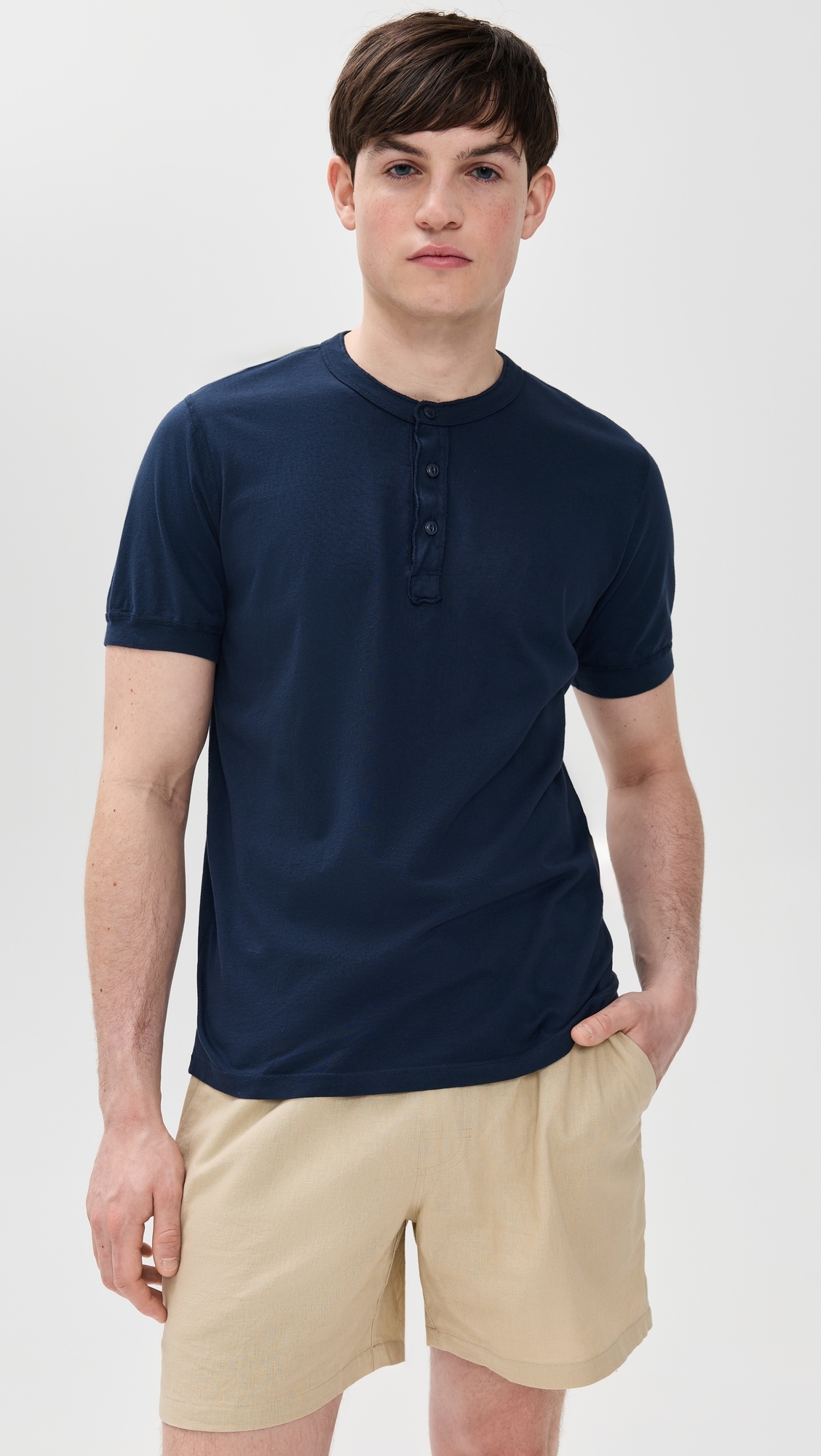 Save Khaki Short Sleeve Pima Henley Navy