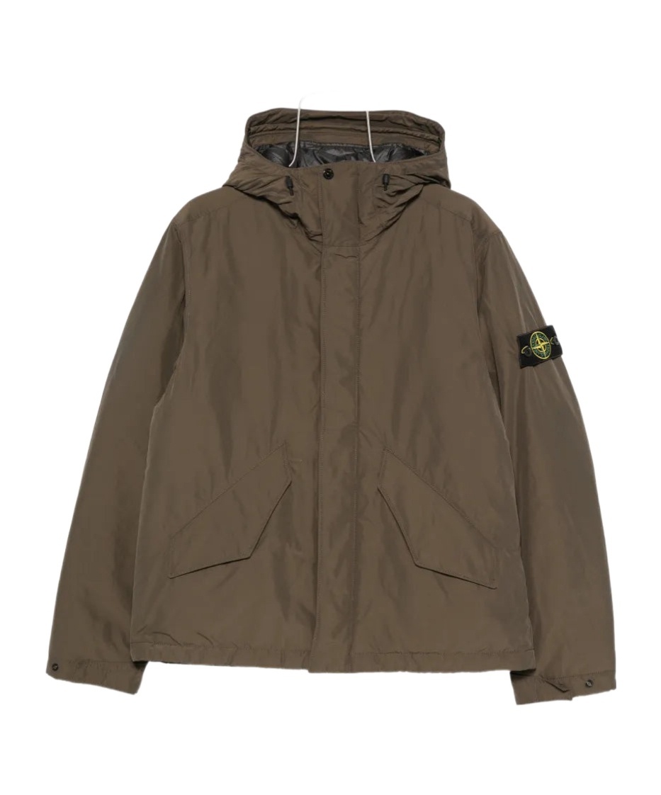 Hooded logo-patch jacket