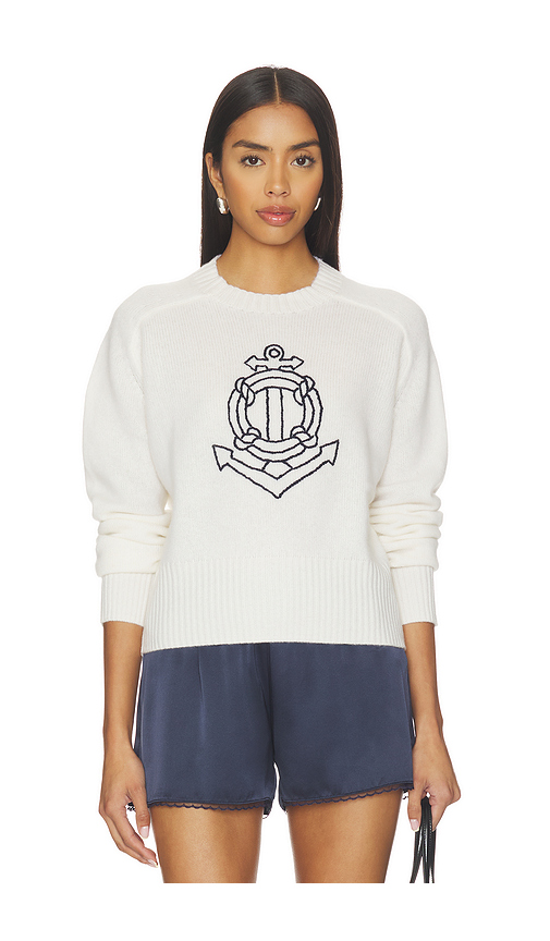 White & Warren Featherweight Cashmere Nautical Embroidered Sweater in White. - XS also in
