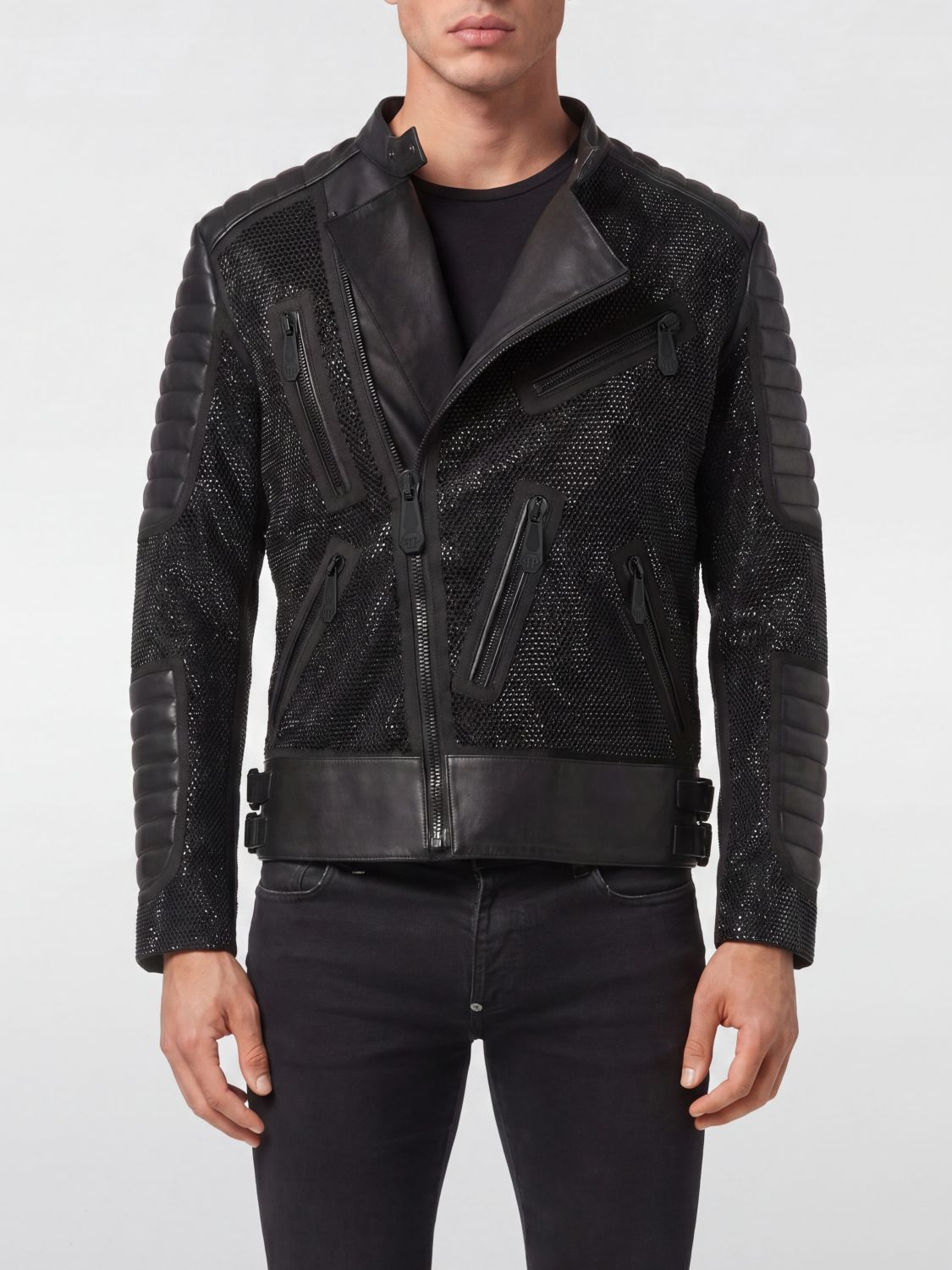 Leather disco biker jacket - Black